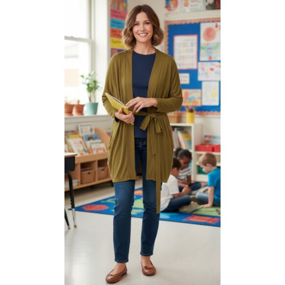 Bitte Kai Rand Sweaters - Bitte Kai Rand Green Open Cardigan Tunic with Wrap-Around Tie